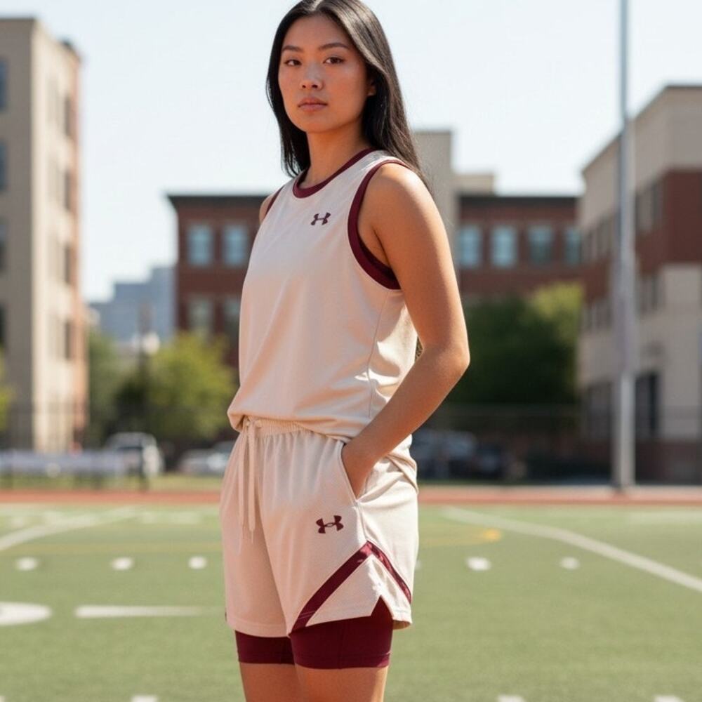 Under Armour Women's Reversible Burgundy & White Athletic Shorts - Size: M (30")
